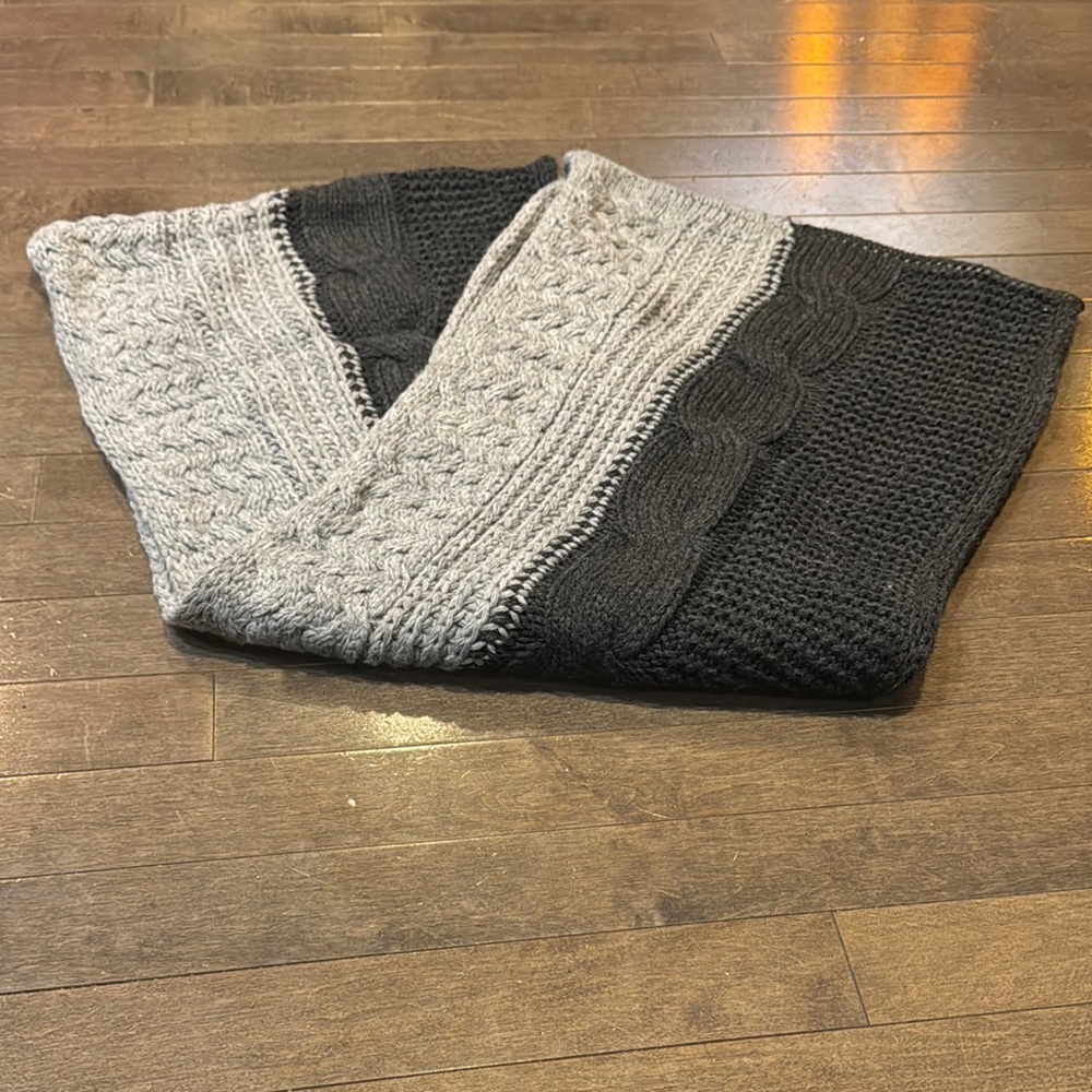 Cozy Knit Infinity Scarf in Dark and Light Grey, One Size